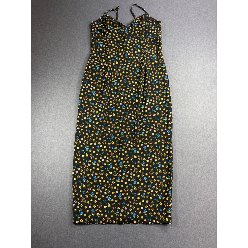 Vintage Rampage r-wear Black Floral Ditsy Midi Dress Sweetheart Neckline Size 11
